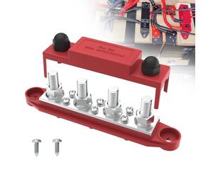 Barre de bus 250A 12V Bloc de distribution d'énergie avec 3/8" (M10) 4-Posts Terminals Block with Cover for Automotive, Marine, Battery System
