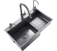 Barre de cuisine en acier inoxydable avec robinet extractible, grand poste de travail à cuve unique, kit d'installation complet inclus