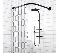 Barre de Douche Extensible Angle L, Noir Fixation Murale sans Percer, Tringle à Rideaux de Douche Angle70 to 95cm x 70 to 95cm