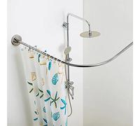 Barre De Douche Extensible Angle,Tringle à Rideau De Douche & Baignoire en Forme De L sans Percer TéLescopique RéGlable 304 Acier Inoxydable 100% Antirouille(Color:80-100cm*80-100cm)