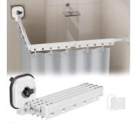 Barre De Douche Pliable, Tringle À Angle Réglable Extensible Avec Anneaux et Ventouses, De Douche Pour Salle De Bain et Baignoire, Sans Perçage (Blanc, 4-fold)