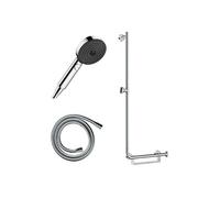 Barre de douche PMR Unica 110 avec poignée à droite Chromé + Pommeau de douche Pulsify 3 jets + flexible Isiflex 160cm