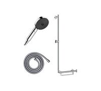 Barre de douche PMR Unica 110 avec poignée à droite Chromé + Pommeau de douche Pulsify 3 jets + flexible Metaflex 160cm