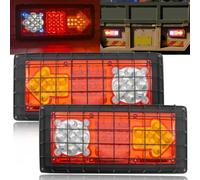 Barre de feux arrière camion, feux arrière remorque 49 LED multifonctions tout-en-un (clignotant, frein, marche arrière), protection grille métallique, feux arrière VR flèche + rond, 2 pièces