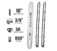 Barre de guidage de chaîne de tronçonneuse, 16 pouces, 56 maillons d'entraînement et jeu de chaînes de scie, chaîne à pas de 3/8 pouces, dos bas pour outils de menuiserie artisan Ensemble