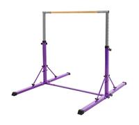 Hauki Barre de Gymnastique Pliable pour Enfants, Lilas, Réglable en Hauteur 95,5-150 cm, Structure en Acier et Support en Bois, Appareil d'entraînement à la Maison Intérieur/Extérieur, Support Stable