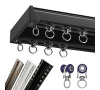Barre de montage de plafond en aluminium à double rail avec rouleaux silencieux - Idéal pour la douche et les traitements de fenêtre - Design moderne en finition noire