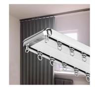 Barre de plafond double piste robuste en aluminium avec poulies de roulement universelles, glissières crochetées, finition galvanisée, 2,1 m, blanc, installation facile pour un fonctionnement fluide