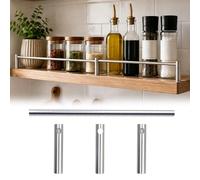 barre de protection pour étagère Barre de Retenue Noire pour Étagères de Cuisine Ouvertes, Garde-corps à Poteaux en Aluminium, Garde-corps Décoratif pour Cuisine, Bureau ou Bibliothèque(Silver,40")
