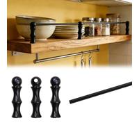 barre de protection pour étagère Étagère de Cuisine Barrière de Sécurité Antichute, Ensemble de Barrière de Sécurité Pour Étagère avec 3 Poteaux, Empêche Les Objets de Tomber(Black,96cm/37.8in)