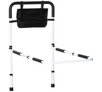 HOMCOM Barre d'appui lit sur pieds protection réglable 5 hauteurs pochette rangement 52 x 85-95 x 67-100 cm blanc noir