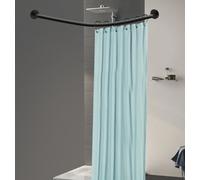 Barre de rideau de douche en forme de L sans percer Barre télescopique en acier inoxydable (noir)