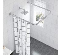 Barre de rideau de douche en forme de U,tringle de rideau de douche télescopique,tringle à rideau de douche incurvée en acier inoxydable, barre de rail rideau de bain sans perçage-Silver-100×100×100cm