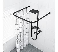 Barre de rideau de douche en forme de U,tringle de rideau de douche télescopique,tringle à rideau de douche incurvée en acier inoxydable, barre rail de rideau de bain sans perçage-Black-100×100×100cm