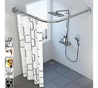 Barre de Rideau de Douche Extensible, Barre de Rideau de Douche Extensible, Barre courbée réglable en Forme de L pour Rideau de Douche, Rail de Rideau de Douche télescopique courbé sans perç