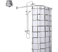 Barre de rideau de douche facile à installer, support de plafond d'angle réglable, barre courbée, sans perçage, acier inoxydable 304(110-140x 110-140cm)