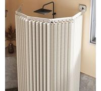 Barre de rideau de douche réglable en forme de L, rideau de douche en lin imperméable et lavable, design à 3 plis, ventouse puissante, solutions de douche d'angle, blanc