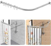 Barre de Rideau de Douche Sans Perçage, Tringle Télescopique en Forme de L, 95-125x95-125cm Avec 18 Anneaux en Acier Inoxydable 304, Tringle à Rideau de Douche Sans Support de Plafond Pour Baignoire