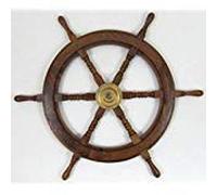 Barre De Roue en Bois Décor Au Centre en Laiton