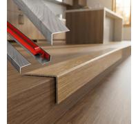 Barre de Seuil Adhésive en L Aluminium Profilé de Finition | Pose rapide sans perçage pour protéger les bords et soigner la finition de vos sols(Grain Gray,W25*H10mm*L0.9m)