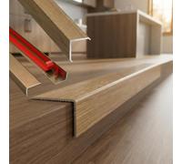 Barre de Seuil Adhésive en L Aluminium Profilé de Finition | Pose rapide sans perçage pour protéger les bords et soigner la finition de vos sols(Light Wood,W14*H5mm*L0.9m)