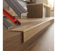 Barre de Seuil Adhésive en L Aluminium Profilé de Finition | Pose rapide sans perçage pour protéger les bords et soigner la finition de vos sols(Gray Oak,W35*H20mm*L0.9m)