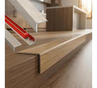 Barre de Seuil Adhésive en L Aluminium Profilé de Finition | Pose rapide sans perçage pour protéger les bords et soigner la finition de vos sols(Misty Oak,W25*H10mm*L0.9m)
