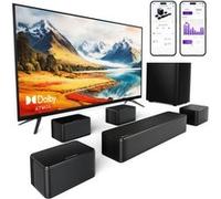 Barre de Son avec Dolby Atmos - ULTIMEA Poseidon D80 Boom - 7.1 Canaux Soundbar Noir- Contrôle d'App - avec Caisson de Basse sans Fil et 4 Enceintes Surround Filaires - 500W Noir C