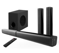 Barre de Son Bluetooth 5.0 80 W RMS avec Subwoofer - Home Cinéma 2.1, HDMI ARC, MicroSD, USB et AUX - Noir