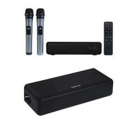 Microphones sans fil UHF X 2 + Barre de son portable 30W party karaoké avec effet d'écho et 2 microphones sans fil UHF