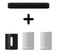 Barre de son Sonos Beam Gen2 Dolby Atmos Noir + Caisson de basses sans fil Sub Mini Noir + Enceintes sans fil Bluetooth Era 100 Blanc Vendues par paire