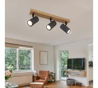 Plafonnier, 3 spots Plafonnier, trois flammes Spot de plafond GU10 3 flammes, pivotant, métal aspect bois graphite, 3x GU10, LxPxH 41x6x12 cm