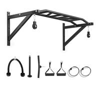 SPORTNOW Barre de traction murale, barre de fitness multi-prise en main multifonctionnelle en acier robuste, avec système de poulie à câble, multi-grip pull up bar domicile charge 200 kg, noir