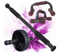 Barre de tractions de porte ajustable, roue abdominale et poignées de pompe. Accessoires pour fitness et musculation. Barre de traction, roulette abdominaux et poignet de pompe pour musculation.
