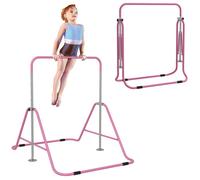 HomCom Barre fixe de gymnastique enfant pliable – hauteur réglable 4 niveaux 88–128 cm acier rose