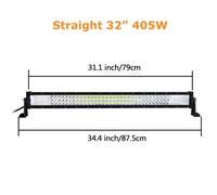 Barre lumineuse à LED, Design à trois rangées, Lampe de travail droite, 32 pouces sans kit de câbles