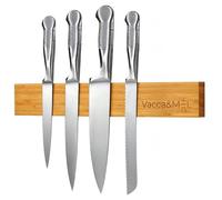 Barre magnétique en bambou 40 cm pour couteaux - Aimant extra fort, installation adhésive ou avec vis - Aiguiseur et niveau inclus | Vacca & MEL