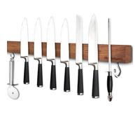 Barre magnétique pour couteaux en bois de noyer avec 2 crochets, 59 cm, avec aimant extra puissant