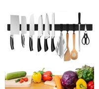 Barre magnétique Trhillsbrad de 60 cm - Porte-couteaux magnétique avec 3 crochets - En acier inoxydable - Noir - Fixation murale - Sans perçage