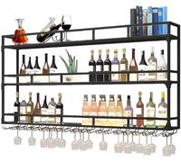 Barre mobile murale moderne avec lumière LED, porte-bouteille en métal à 3 niveaux et porte-verre, rangement élégant pour bar à domicile (taille : 80 x 25 x 90 cm)