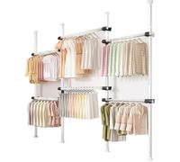 Barre Porte Manteau Extensible Armoire Ouverte avec Hauteur et Longueur Réglables Hauteur : 2,6-3,1 M et Longueur : 0,8-1,2 M Barre Porte Manteau Extensible sans Percage avec Crochets Capacité 50 KG