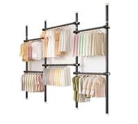 Barre Porte Manteau Extensible Armoire Ouverte avec Hauteur et Longueur Réglables Hauteur : 2,6-3,1 M et Longueur : 0,8-1,2 M Barre Porte Manteau Extensible sans Percage avec Crochets Capacité 50 KG