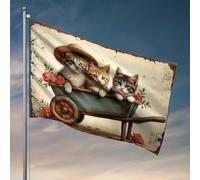 Barre pour homme avec trois chatons mignons dans une brouette avec drapeau à fleurs, accessoire cool pour garçons (30 x 45 cm)