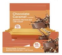 Barre protéinée chocolat caramel 20 x 60 g Riche en fibres et faible en sucre Favorise la croissance musculaire Délicieuse saveur caramel chocolat Sans huile de palme et convient aux végétariens |