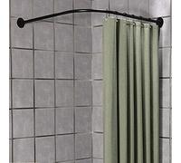 Barre rideau sans perçage,Barre De Douche Extensible Angle,Tringle à Rideau De Douche & Baignoire en Forme De L sans Percer TéLescopique RéGlable 304 Acier Inoxyd(Size:C 90-130x90-130cm,Color:Noir)