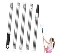 Barre télescopique de 2 m - 5 pièces - Manche télescopique divisible - En acier inoxydable - Pour plafonds et murs hauts