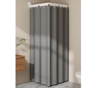 Barre Tringle Rideau Douche Angle Extensible Reglable Pliable Sans Percage avec Double Ventouse et Rideau de Douche en Lin Anti Moisissure Lavable en Machine(D-Dark gray,197 cm/77.6 in)