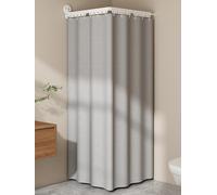 Barre Tringle Rideau Douche Angle Extensible Reglable Pliable Sans Percage avec Double Ventouse et Rideau de Douche en Lin Anti Moisissure Lavable en Machine(D-Light gray,163 cm/64.2 in)