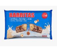 Barres de gaufrette Hacendado fourrées à la noisette et enrobées de chocolat au lait Paquet de 6 unités (123 g) - Lot de 6