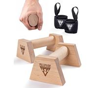 Barres de pompes PULLUP & DIP en bois avec bandages pour poignets - poignées ergonomiques pour poirier, barres de pompes pour la gymnastique, le fitness et l'entraînement du haut du corps